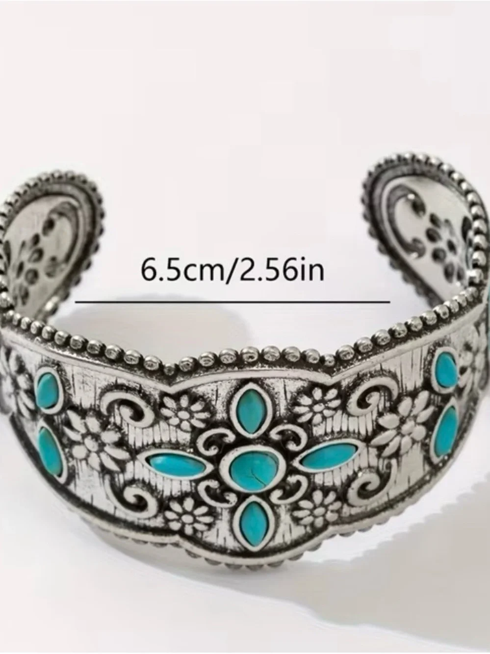 Inspired vintage Turquoise Floral Silver tone Cuff Bracelet - Women Jewelry